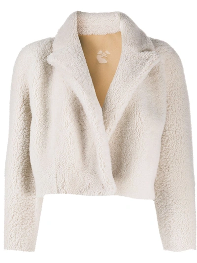 Shop Off-white Cropped Shearling Jacket In White