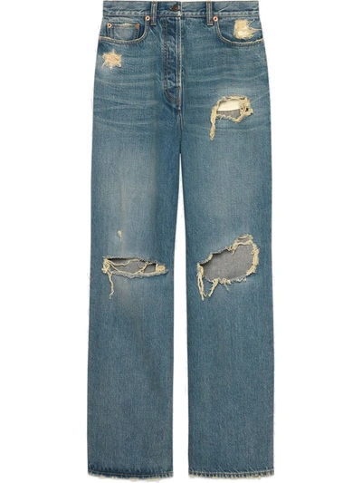 Shop Gucci Distressed Boyfriend-fit Jeans In Blue
