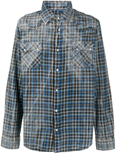 Shop Family First Distressed Check-pattern Shirt In Blue