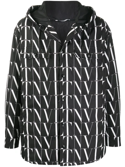 Shop Valentino Vltn Pattern Hooded Jacket In Black