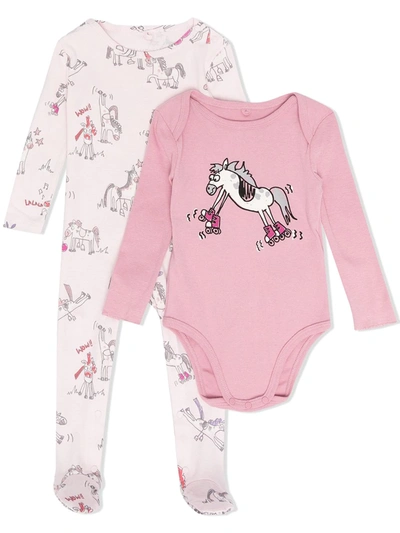 Shop Stella Mccartney Horses Doodle-print Babygrow Set In Pink