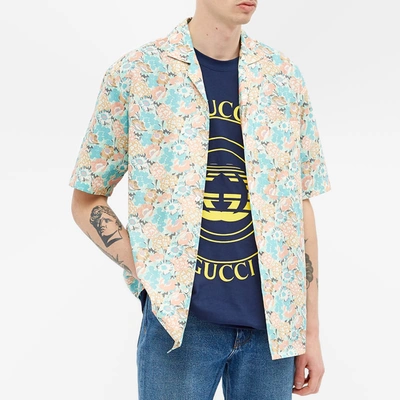 Shop Gucci Liberty Print Logo Vacation Shirt In Multi