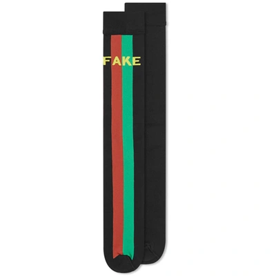 Shop Gucci Fake Not Striped Sock In Black