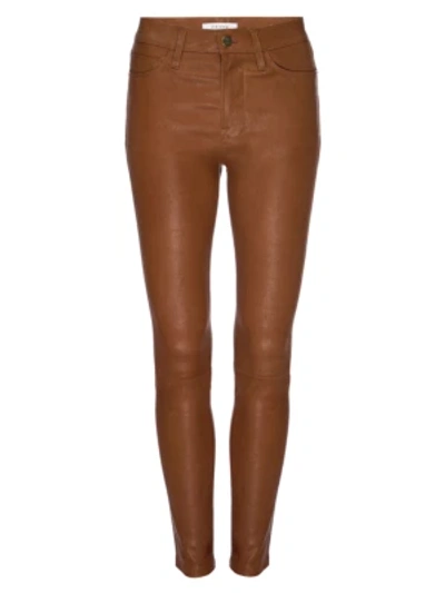 Shop Frame Le High Leather Skinny Pants In Tobacco