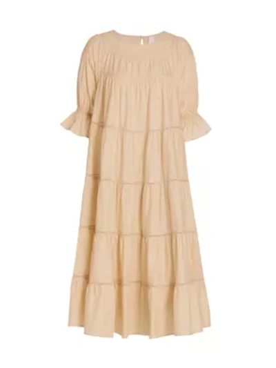 Shop Merlette Paradis Tiered Midi Dress In Light Beige