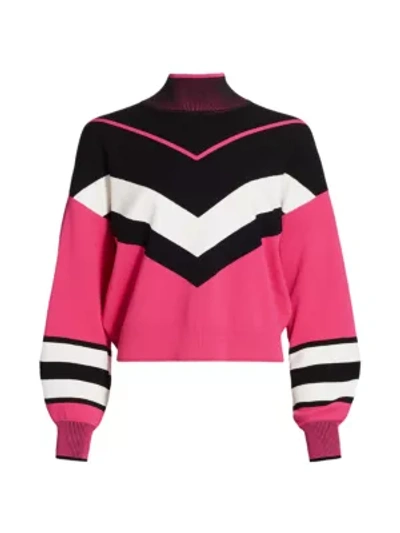 Shop Tanya Taylor Kyra Chevron Knit Turtleneck In Pink Black White
