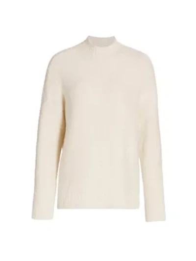 Shop Saks Fifth Avenue Collection Boucle Boxy Funnel-neck Sweater In Snow