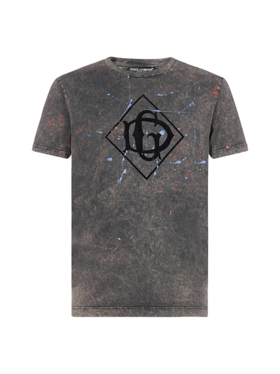 Shop Dolce & Gabbana Logo Spray Print Cotton T-shirt In Variante Abbinata