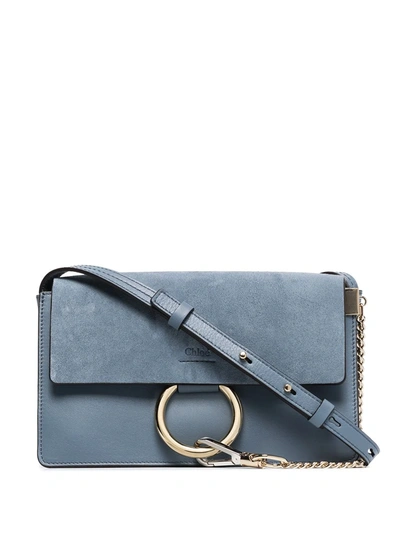 Chloe Blue Leather and Suede Mini Faye Shoulder Bag