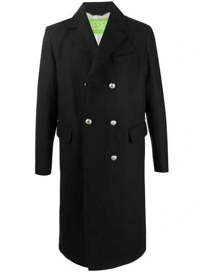 Shop Diesel Long Double-breasted Coat In Black