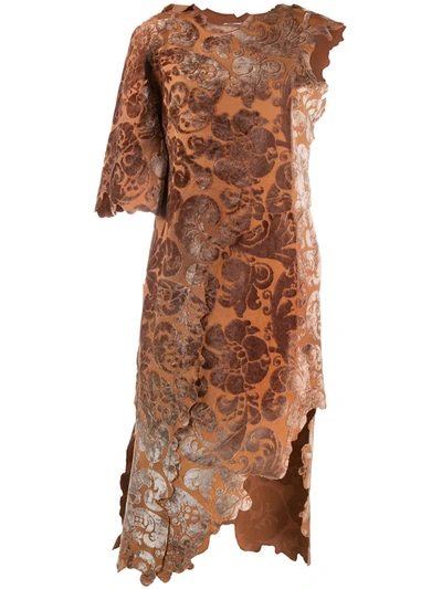 Shop Acne Studios Floral-jacquard Velvet Dress In Brown