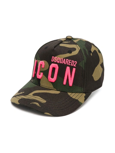 Shop Dsquared2 Embroidered Logo Camouflage Cap In Green