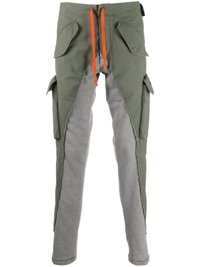 Shop Greg Lauren Contrast Drawstring Cargo Pants In Green