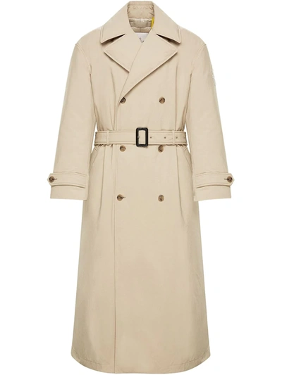 Shop Jw Anderson X Moncler Double-breasted Belted Trench Coat In Neutrals