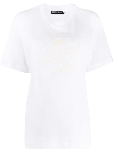 Shop Dolce & Gabbana Logo-embroidered T-shirt In White