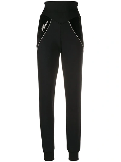 Shop Philipp Plein Crystal-embellished Skinny Trackpants In Black
