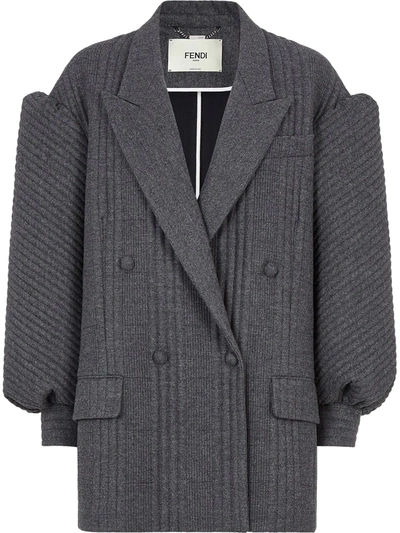 Shop Fendi Puffed Sleeves Oversized Blazer In Grey