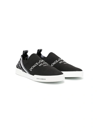 Shop Dolce & Gabbana Teen Logo Print Slip-on Sneakers In Black