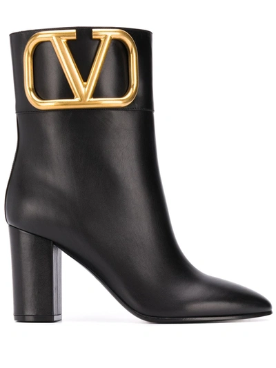 Shop Valentino Vlogo Leather Booties