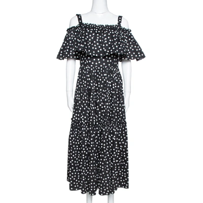 Pre-owned Dolce & Gabbana Black Pois Print Cotton Tiered Maxi Dress M
