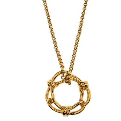 Pre-owned Balenciaga Continuity Bow Round Pendant Gold Tone Necklace