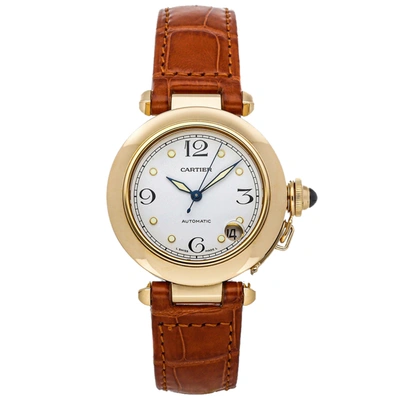 Pre-owned Cartier White 18k Yellow Gold Pasha W3013456 Men's Wristwatch 35 Mm