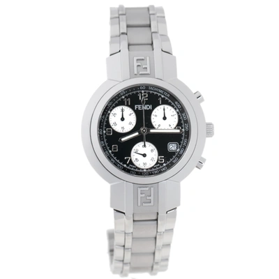 Pre-owned Fendi Black Stainless Steel Orologi 4500g Chronograph Men's Wristwatch 39 Mm In Silver