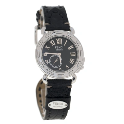 Pre-owned Fendi Black Stainless Steel Leather Selleria 8100m Women's Wristwatch 37 Mm