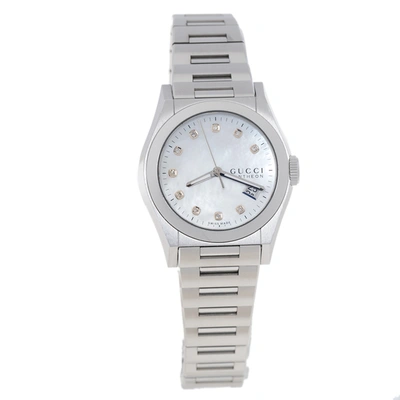 Pre-owned Gucci Mop Diamonds Stainless Steel Pantheon Ya115403 115.4 Women's Wristwatch 36 Mm In Silver