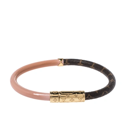 Pre-owned Louis Vuitton Daily Confidential Monogram Leather Canvas Gold Tone Bracelet In Multicolor