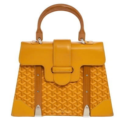 Pre-owned Goyard Yellow Coated Canvas And Leather Mm Saigon Top Handle Bag