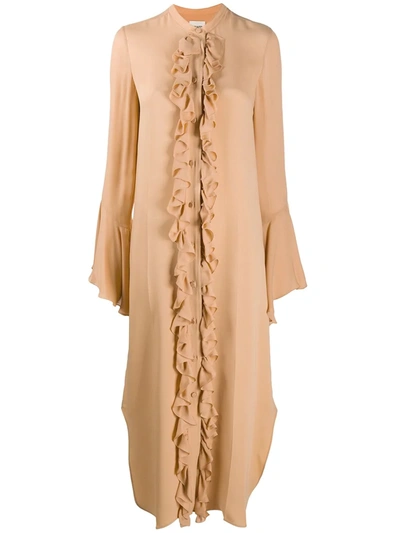 Shop Khaite Callen Ruffled Dress In Neutrals