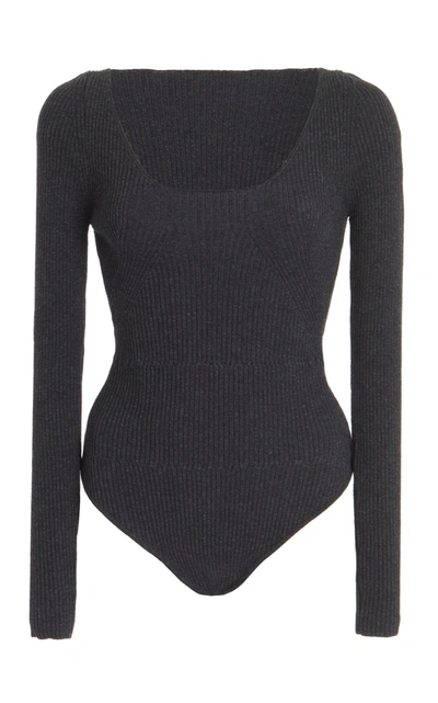 Shop Jacquemus Adour Knit Bodysuit In Grey