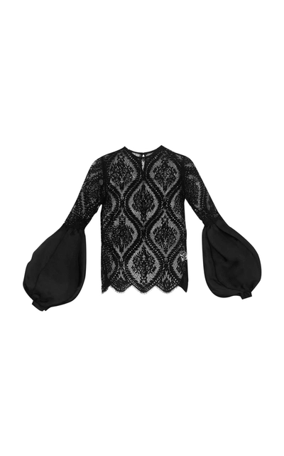 Shop Andres Otalora Hipodromo Puffed-sleeve Lace Blouse In Black