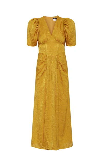 Shop Rotate Birger Christensen Women's Alma Puff Sleeve Broderie Midi Dress In Yellow,white