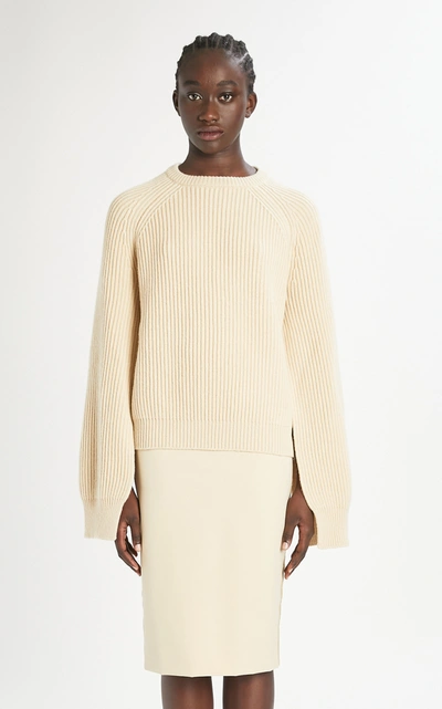 Shop Max Mara Women's Pepato Cape-sleeve Ribbed Cotton Sweater In Neutral