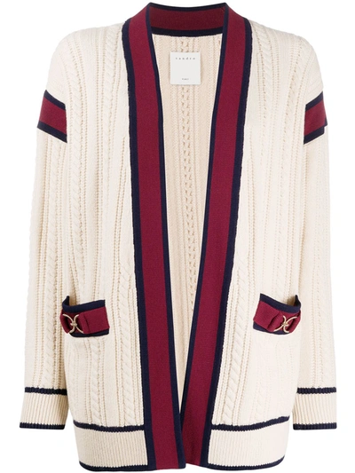 Shop Sandro San Cable Knit Cardigan In Neutrals