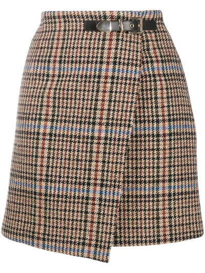 Shop Sandro Houndstooth Buckled Wrap Skirt In Neutrals