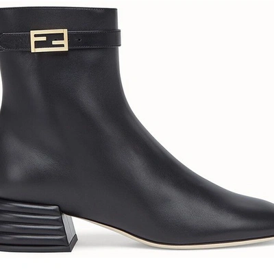 Shop Fendi Black Leather Ankle Boots In Noir