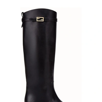 Shop Fendi Black Leather Boots In Noir