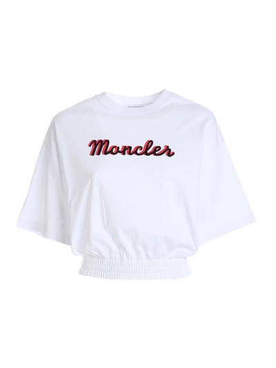 Shop Moncler Flock Logo Crop T-shirt In White