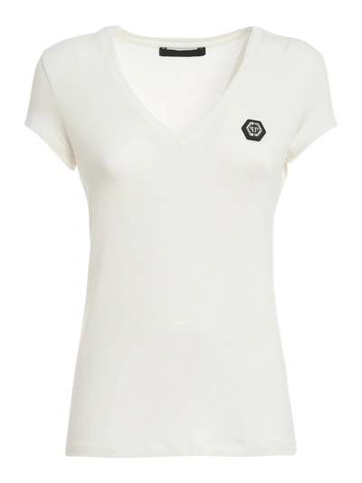 Shop Philipp Plein V-neck Jersey T-shirt In White