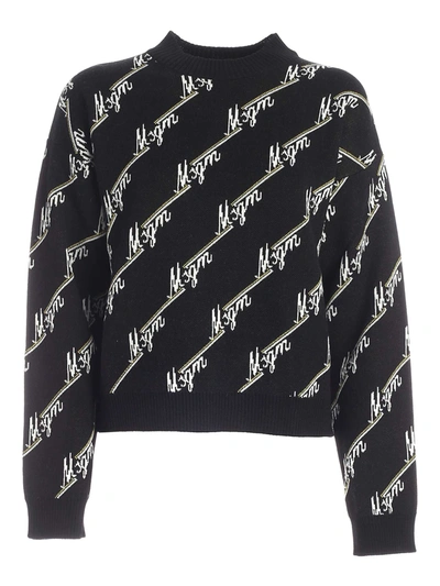 Shop Msgm All-over Logo Crop Pullover In Black