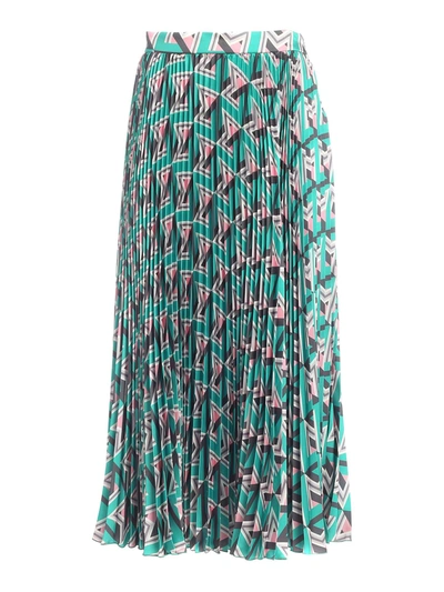 Shop Msgm Printed Pleated Skirt In Green