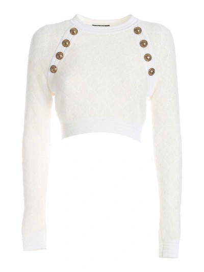Shop Balmain Buttons Crop Pullover In White