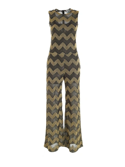 Shop M Missoni Chevron Pattern Palazzo Jumpsuit In Black And Gold