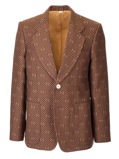 Shop Gucci Diagonal Gg Jacket In Brown And Beige
