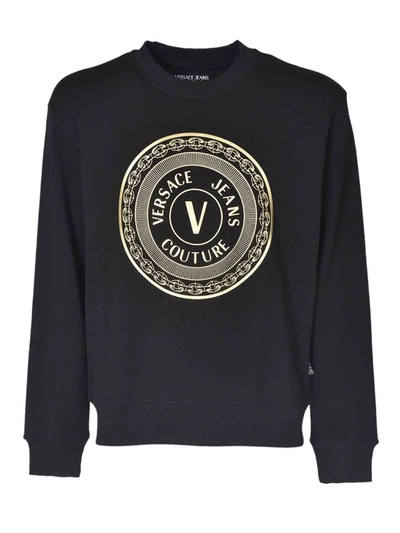 Shop Versace Jeans Couture Branded Crewneck Sweatshirt In Black