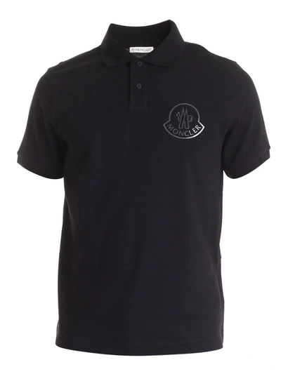Shop Moncler Polo Shirt With Tone-on-tone Logo In Black