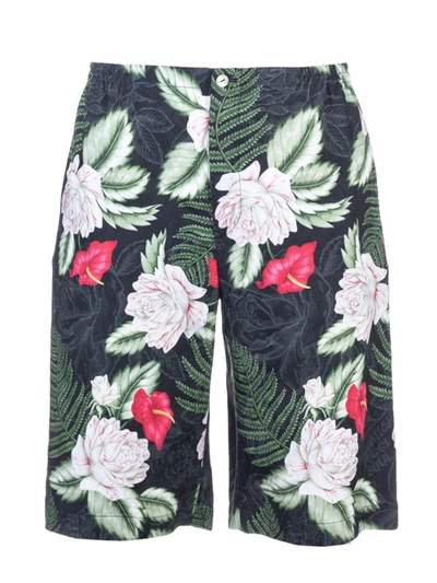 Shop Gucci Hawaiian Print Shorts In Black Green And Red